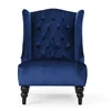High-Back Velvet Club Chair Upholstered Wingback Chair Navy Blue 4