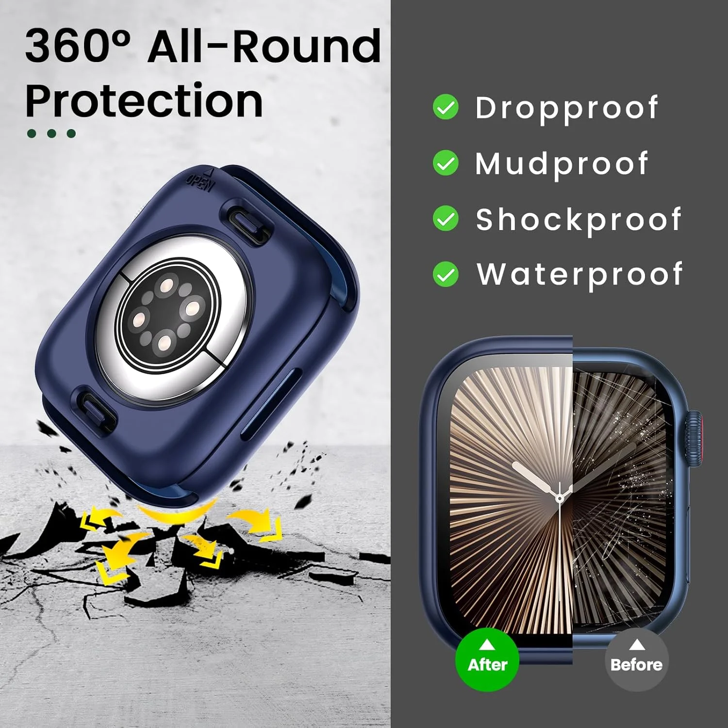 Ultimate 3-in-1 Waterproof Apple Watch Case with 360° Protection and Tempered Glass Cover