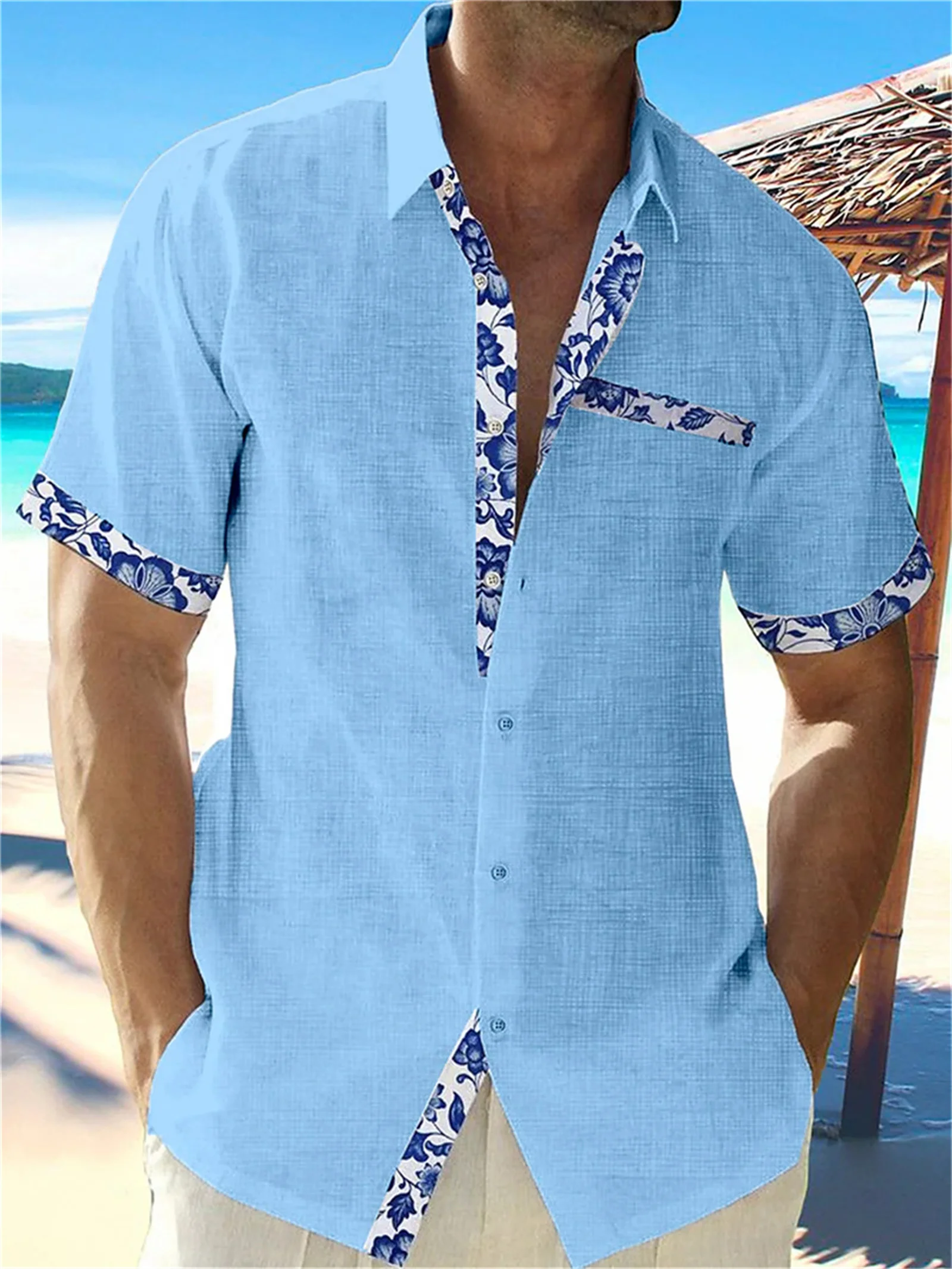 Men's Hawaiian Beach Linen Short Sleeve Shirt Men's Street Solid Top Plus Size Summer casual short sleeved shirt,linen shirt,short sleeved shirt,hawaiian shirt