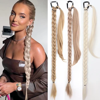 Ponytail Extensions Synthetic Boxing Braids Wrap Around Chignon Tail With Rubber Band Hair Ring 34 "DIY Brown Ombre Braid 1