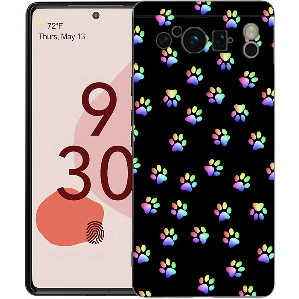 Black Soft Shell Phone Case with Cute Dog Paw Print Design