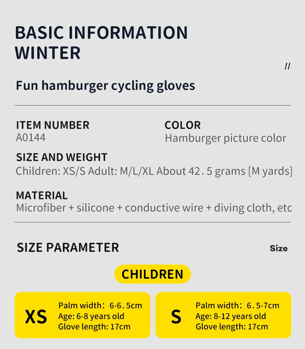 1 pair of parent-child fun graffiti burger sports cycling gloves, non slip, shock-absorbing, wear-resistant, breathable cycling
