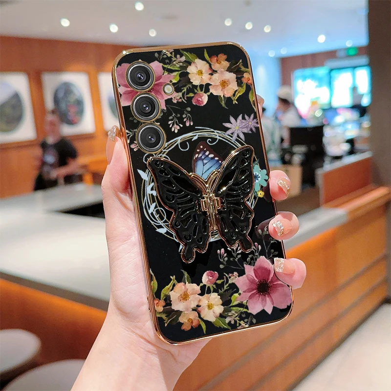 Elegant Floral & Butterfly Plating Phone Case Cover