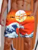 3D Printed Ukiyo-E Giant Fierce Shark And Cruise Ship Printing Shorts Men's Board Shorts Swim Trunks Drawstring Breathable Short 3