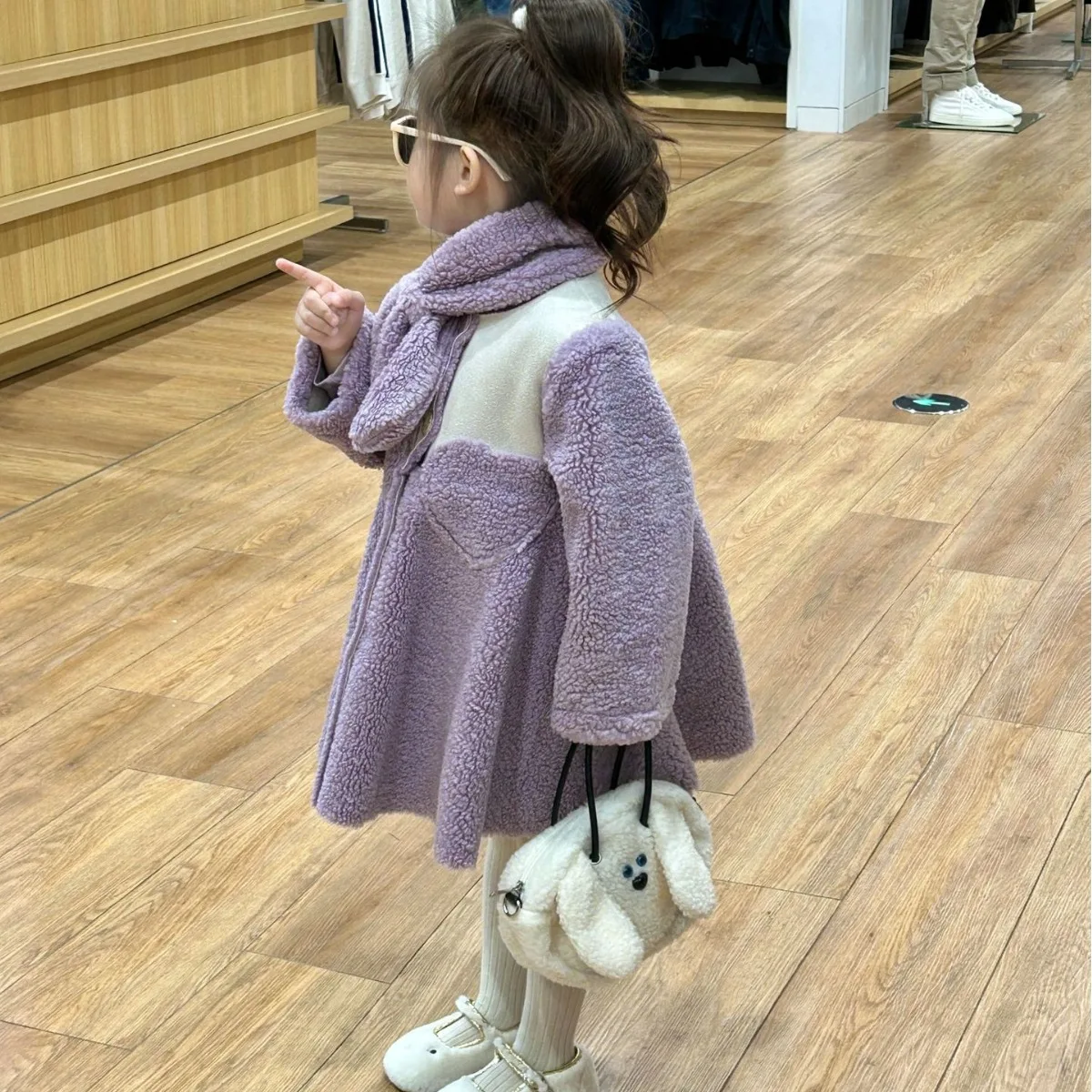 

Winter Korean Kids Girl Woolen Coat Suede Patched Floral Hem Toddler Girl Outwear Coat Love Pocket Baby Girls Jacket Solid Scarf