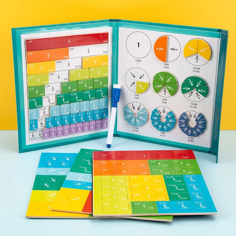 Children Magnetic Fraction Learning Math Toys Wooden Fraction Book Set Parish Teaching Aids Arithmetic Learning Educational Toys 6