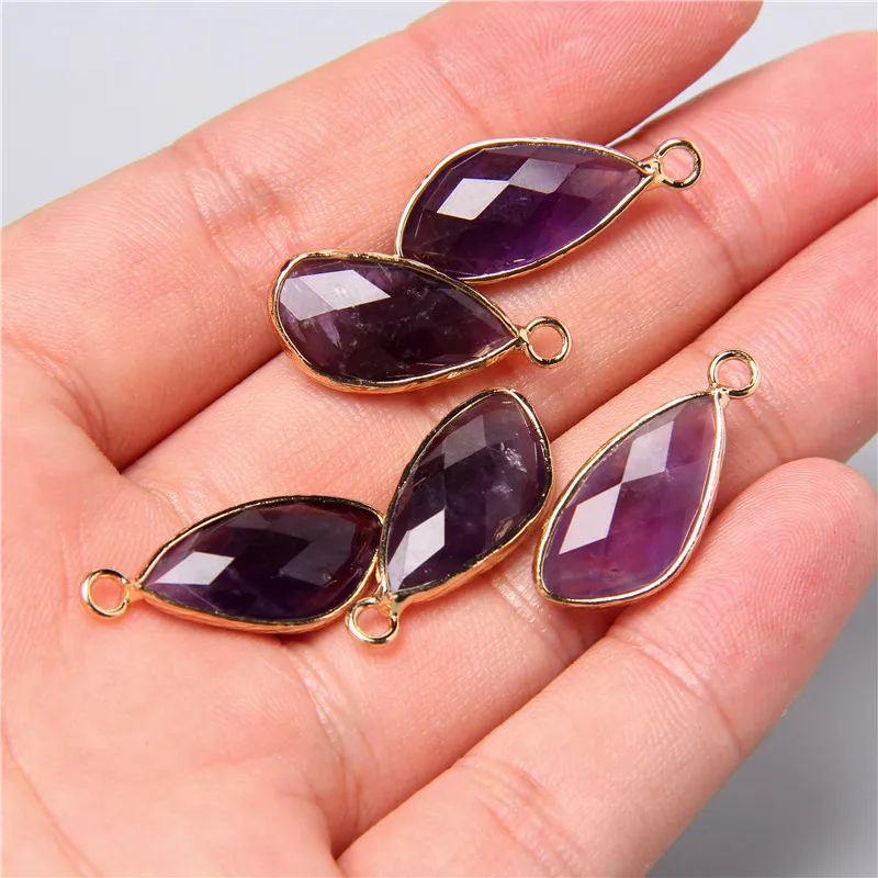 2pcs Natural Rose Clear Pink Quartz Labradorite Amethysts Stone Charm Pendant for Necklaces Earrings Jewelry Making Accessories