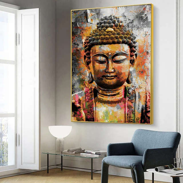  Yuefa Art Cuadros decorativos modernos de Buda gris con media  cara, cuadros de pared para sala de estar, carteles impresos, imágenes de  31.5 x 39.4 in (32 x 39 pulgadas) sin