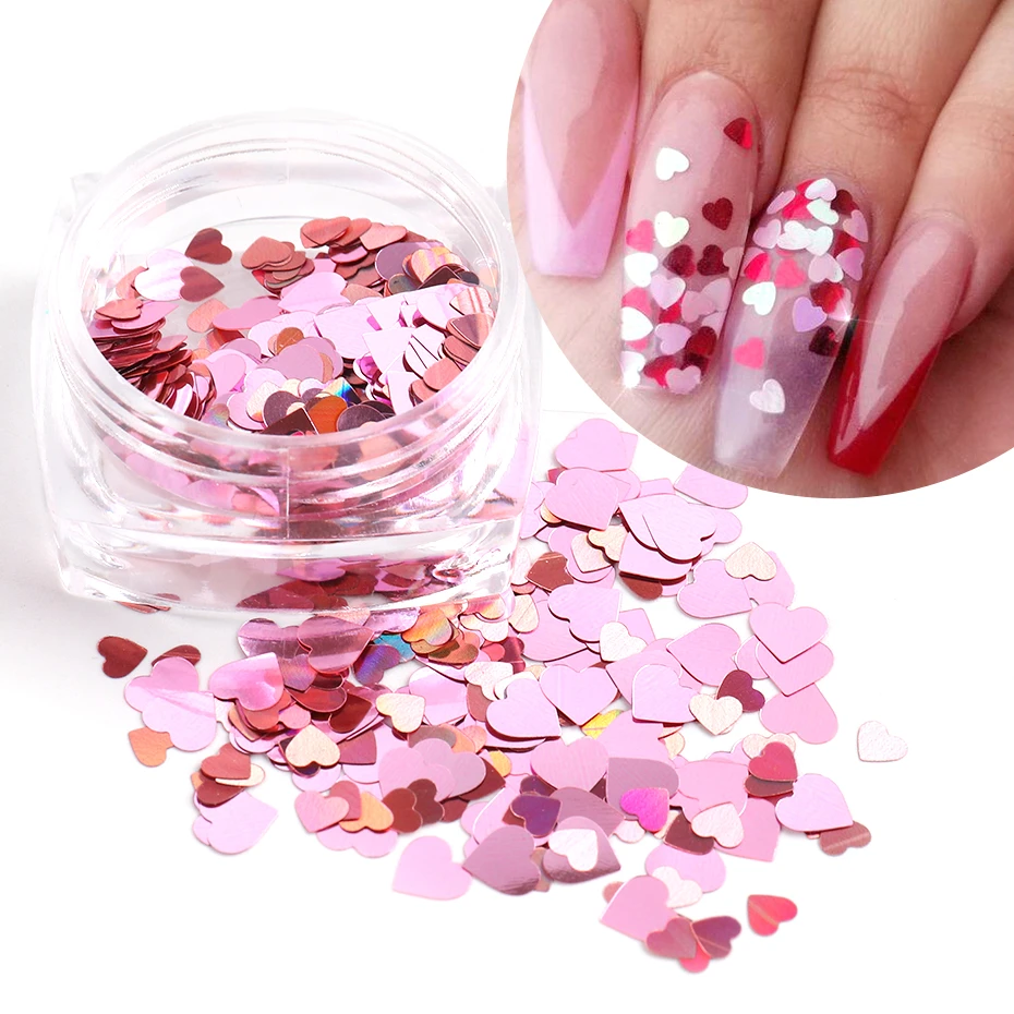 ハートネイル24potsネイルシャイニーグリッター赤 ピンク 青3dネイルアートの装飾ホロディスプレイスパンコールスパンコールマニキュアアクセサリーnfax01 18 1 ネイルグリッター Aliexpress