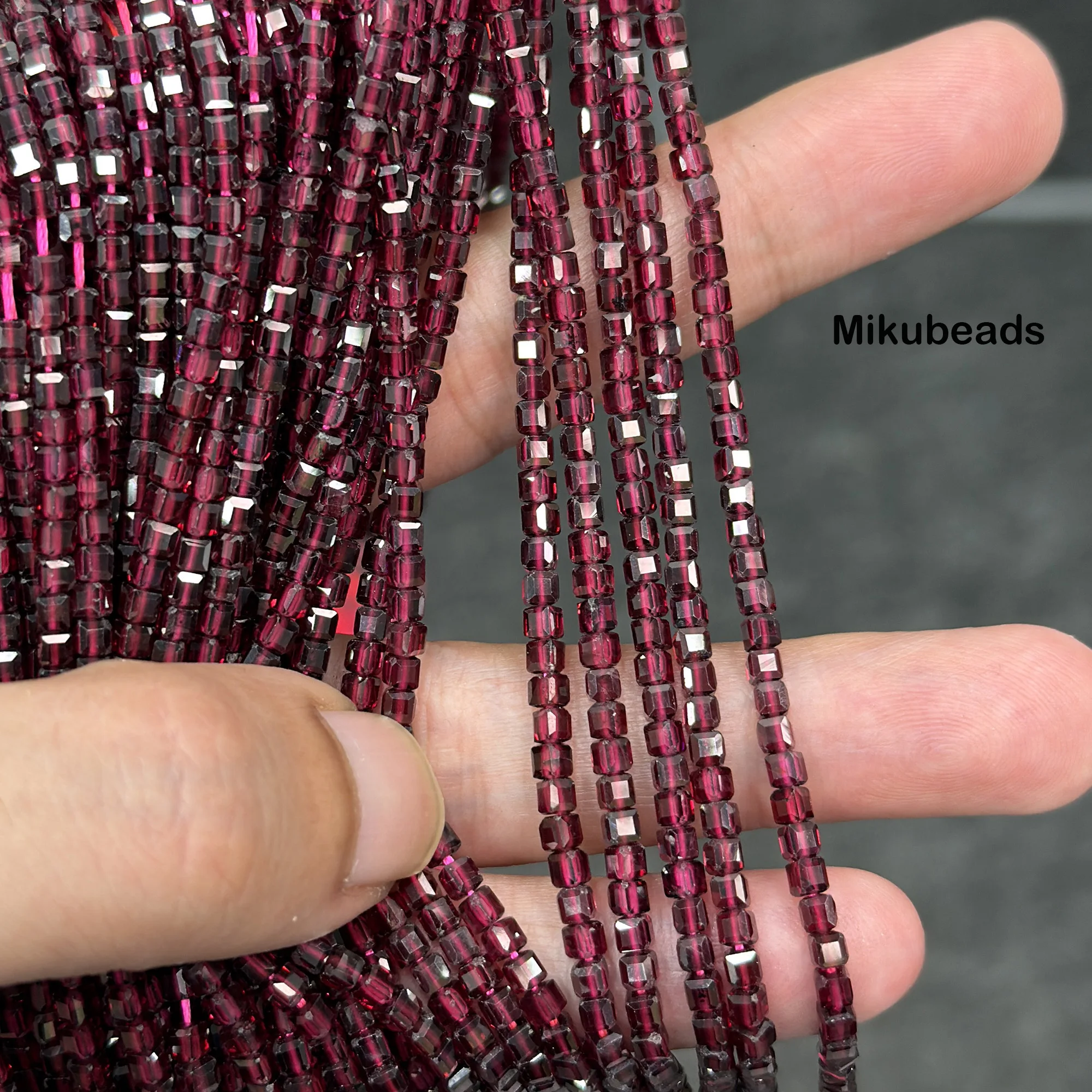 Natural Brazil Red Garnet 2.7*2.7mm Faceted Cube Loose Beads For Jewelry Making DIY Bracelet Necklace Strand For Woman