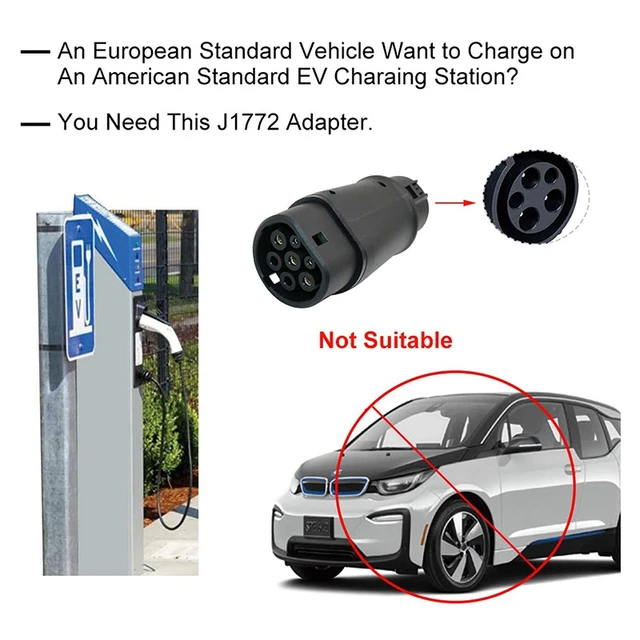 EVSE EV Adaptor 32A SAE J1772 Type 1 To Type 2 Plug EV Adapter Electric Cars Vehicle Charger Charging Connector 1
