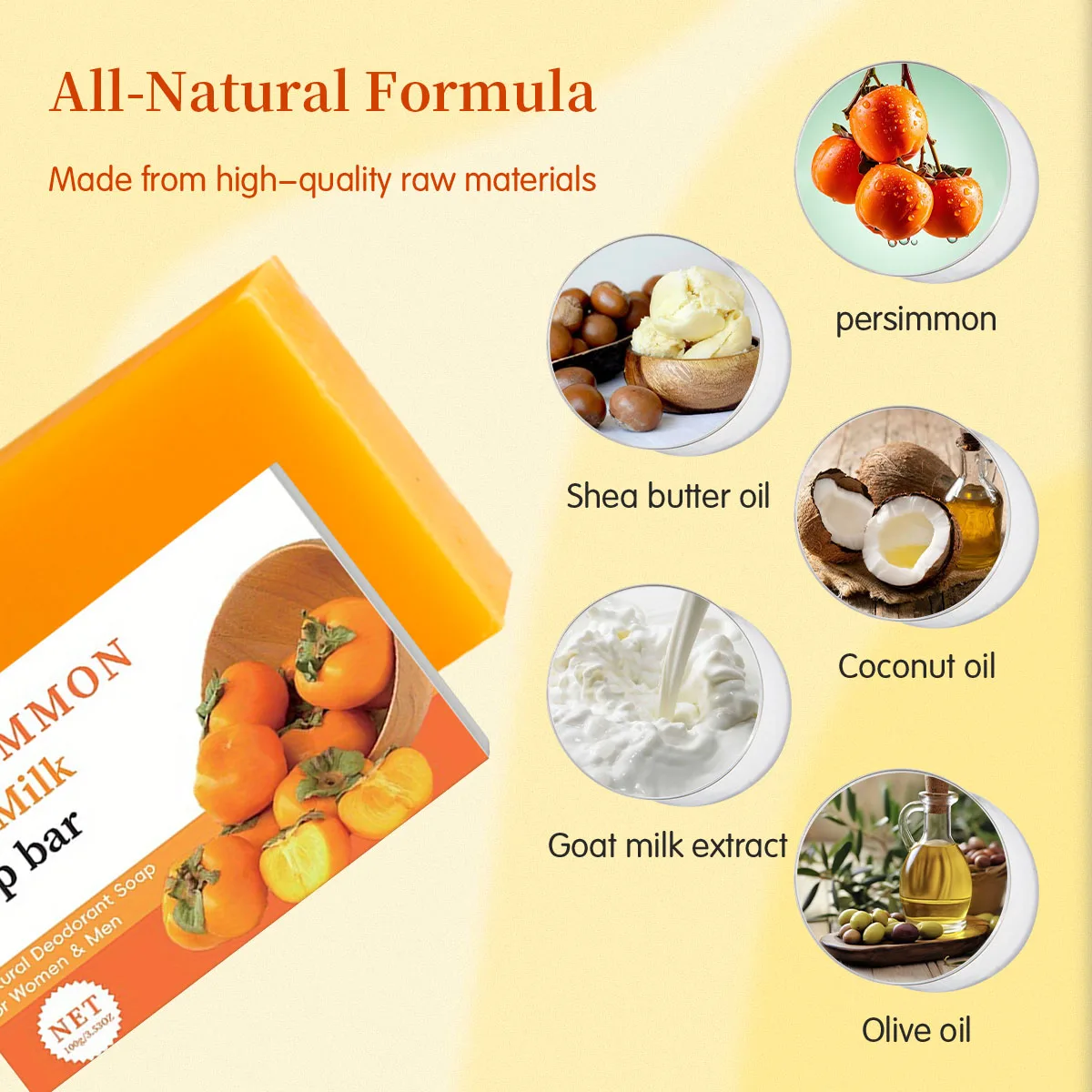Persimmon Soap Bar Body Odor Control Purifying Deodorizing Face Body Wash Eliminating Odor Great Skin