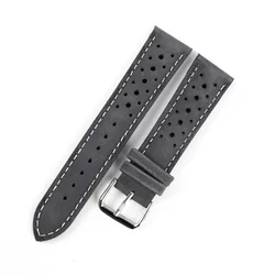 Vintage Handmade Leather Watchband - Black & Brown Breathable Strap - 21mm (Gray)