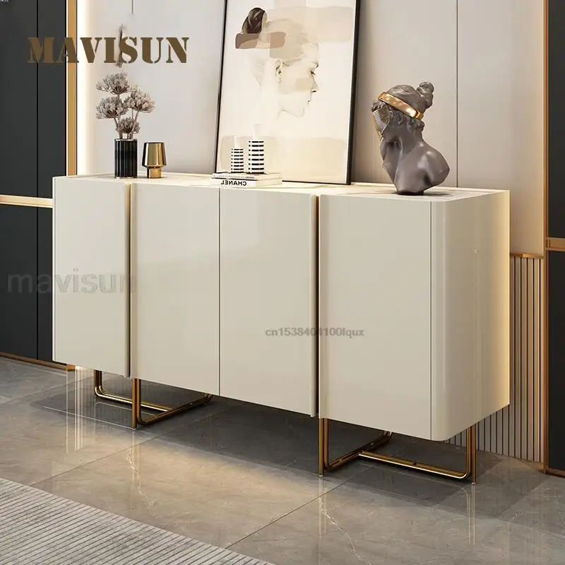 White High-end Marble Kitchen Sideboard Dining Room Storage Dresser Stainless Steel Leg 1.6m Household Kitchen Furniture