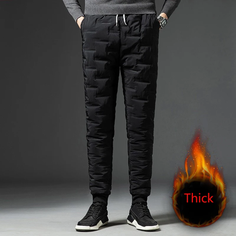Winter Zip Pockets Thicken Fleece Sweatpants Men Joggers Black Grey Down Cotton Warm Pants Male Water Proof Thermal Trousers 7XL
