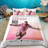 Housse de couette Lionel Messi Superstar du football, ensemble de literie imprimé, housse de couette douce, ensemble de literie taille King/Full pour garçon 1