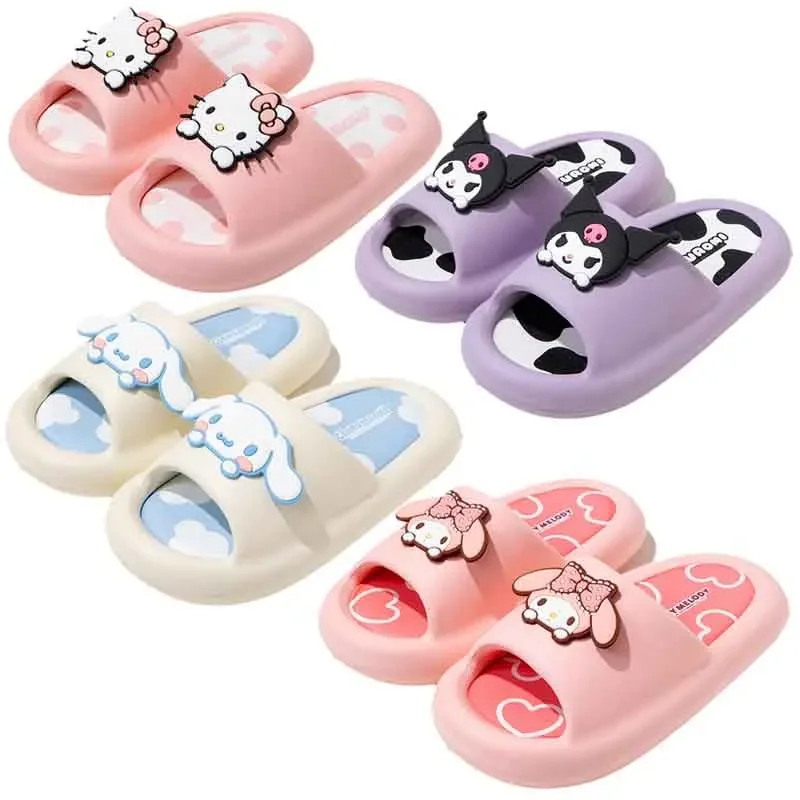 

MINISO аниме Sanrio Cinnamoroll Kuromi Melody Hello Kitty, Детская нескользящая Мягкая Обувь для ванной, Мультяшные сандалии, Тапочки