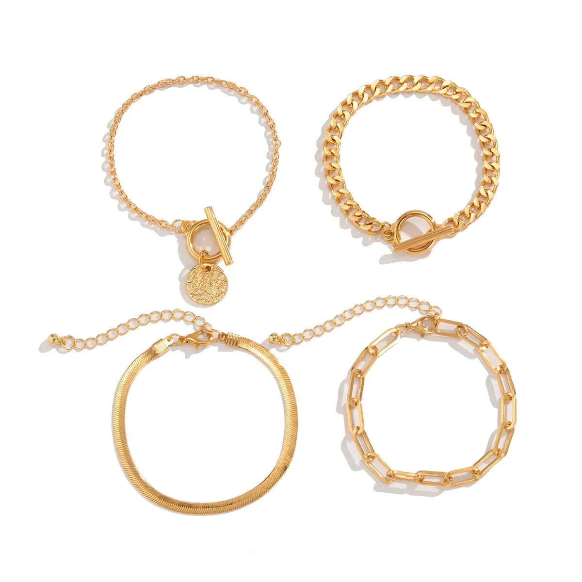 Set 4 Braccialetti Punk Hip Hop Donna – Ciondoli E Perle Barocche – Regolabili - 4