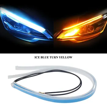 Luci diurne per auto 30/45/60cm, DRL COB LED flessibili universali, luce di marcia diurna, lampada di guida per auto, indicatore di direzione impermeabile 12v