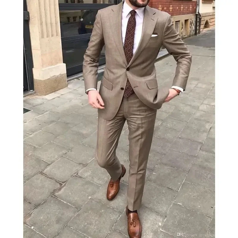 Slim Fit mens Wedding suits for Groomsmen 2 Piece Custom Made Suits with Pants Male Fashion Jacket Business Cosutme