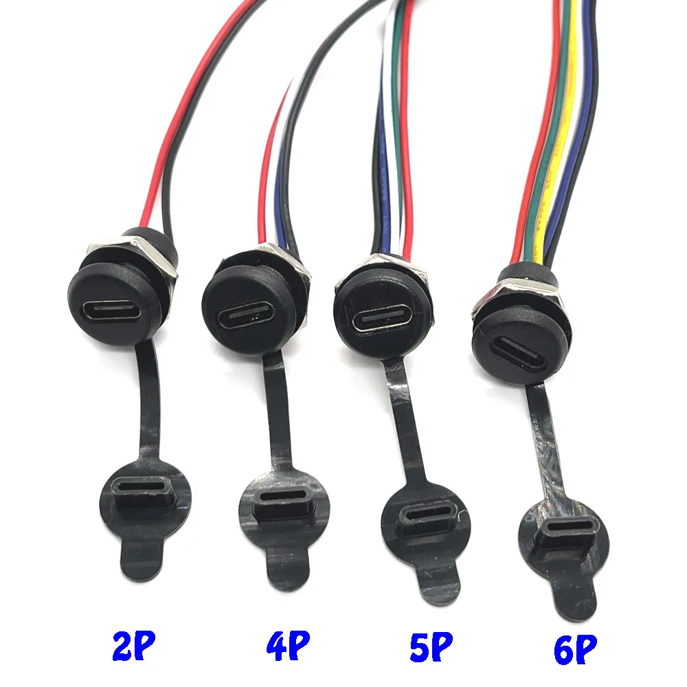 

10Pcs USB-C 2Pin/6Pin high current charging socket with PH2.0 nut snap lock plate Type-C female waterproof female connector Jack