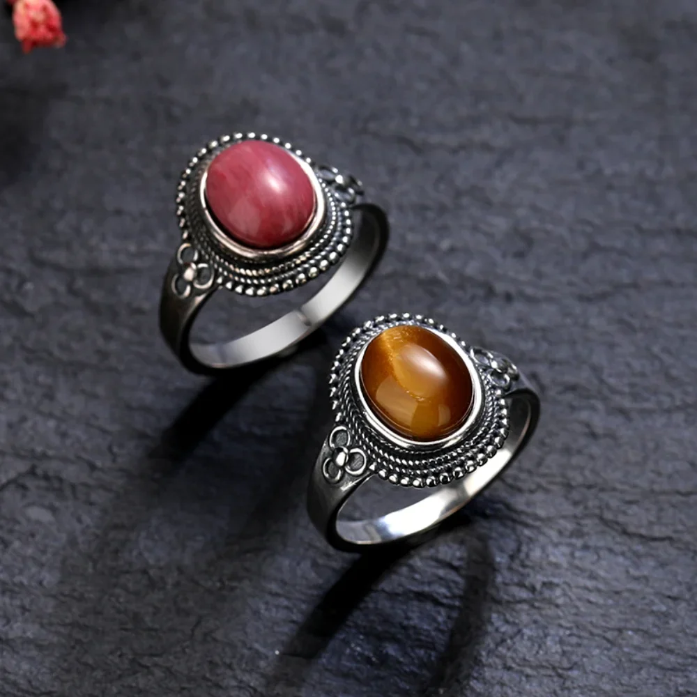 8 × 10 ミリメートル天然ロードクロサイト宝石リング S925