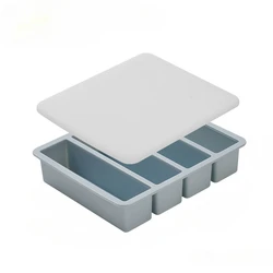 Silicone Giant Ice Cube & Long Strip Tray - Non - toxic, Durable Mold (Blue with Lid)