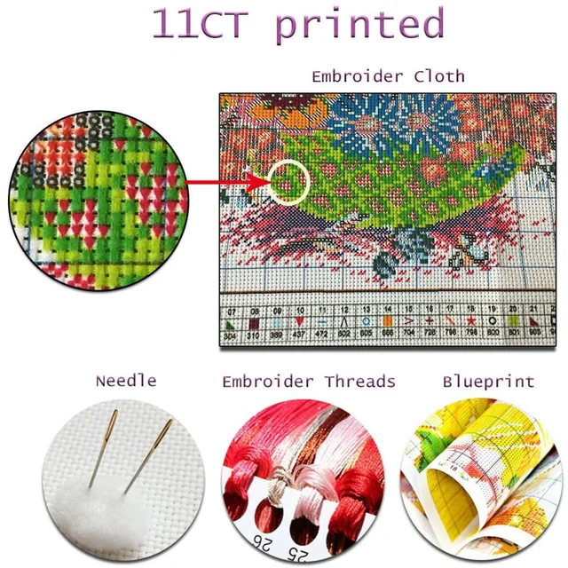 Kit de démarrage de broderie pour débutants, Kits de points de croix à motif de renard d'arbre pour adultes, tissu imprimé avec Kits de broderie à la main 5