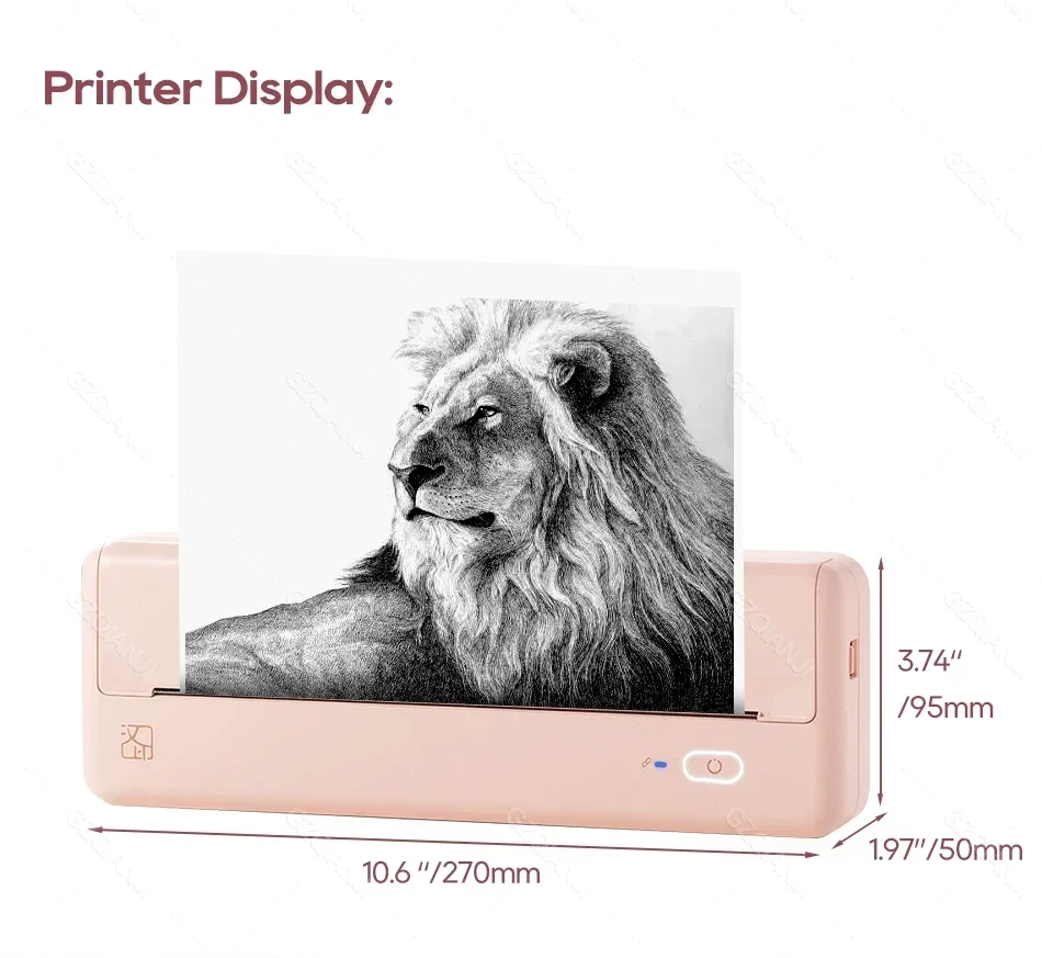 GlowMartA4 printer HPRT MT810 inkless printing supports wireless transmission BT mobile text PDF document printing suitable