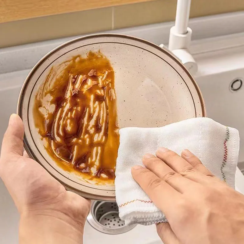 Oil Repellent Dishwashing Cloth 12 Layers Thicken Cotton Towel Anti-Grease Wiping Rags Household Cleaning Towels Non-stick Wipe