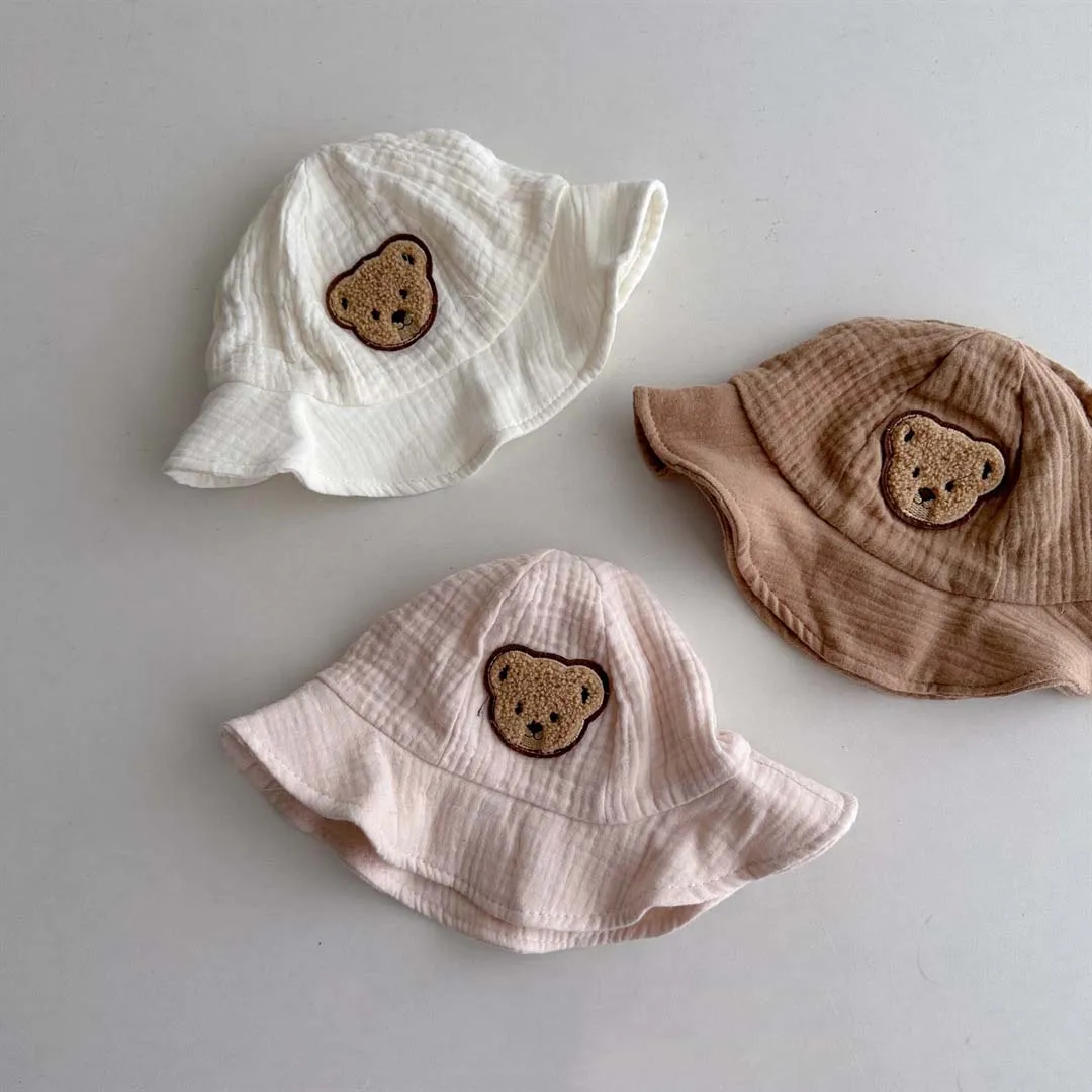 Cute Bear Baby Bucket Hat 2023 Autumn Thin Cotton Soft Baby Bonnet Cap Cute Baby Travel Sunscreen Hat Baby Fisherman Hat