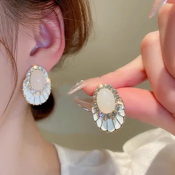 925 Silver Needle Korean Fashion Crystal Opal Earrings For Women Jewelry 2025 Trending New Luxury Skirt Hem Shape Earrings Gifts