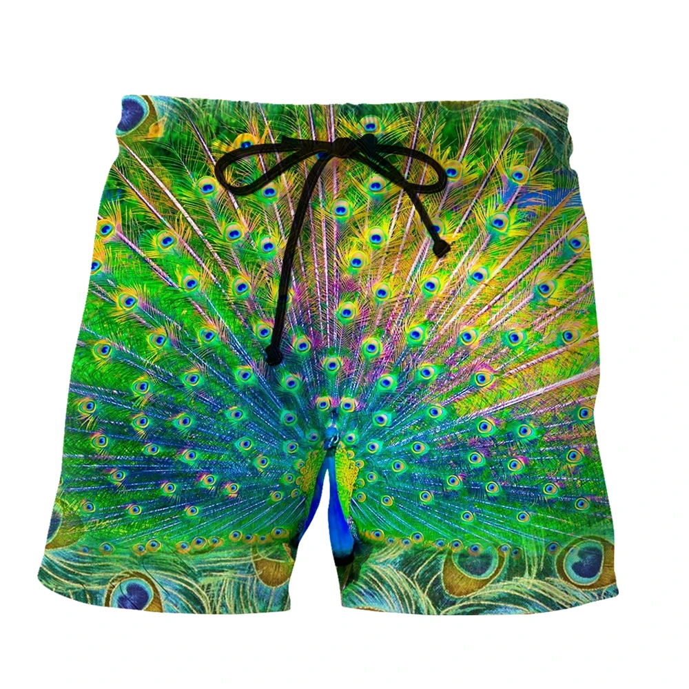 SONSPEE Beautiful Men Women Peacock Peafowl Feather Funny Harajuku 3D Print Shorts Dense Patten Plus Size Street Short Pants