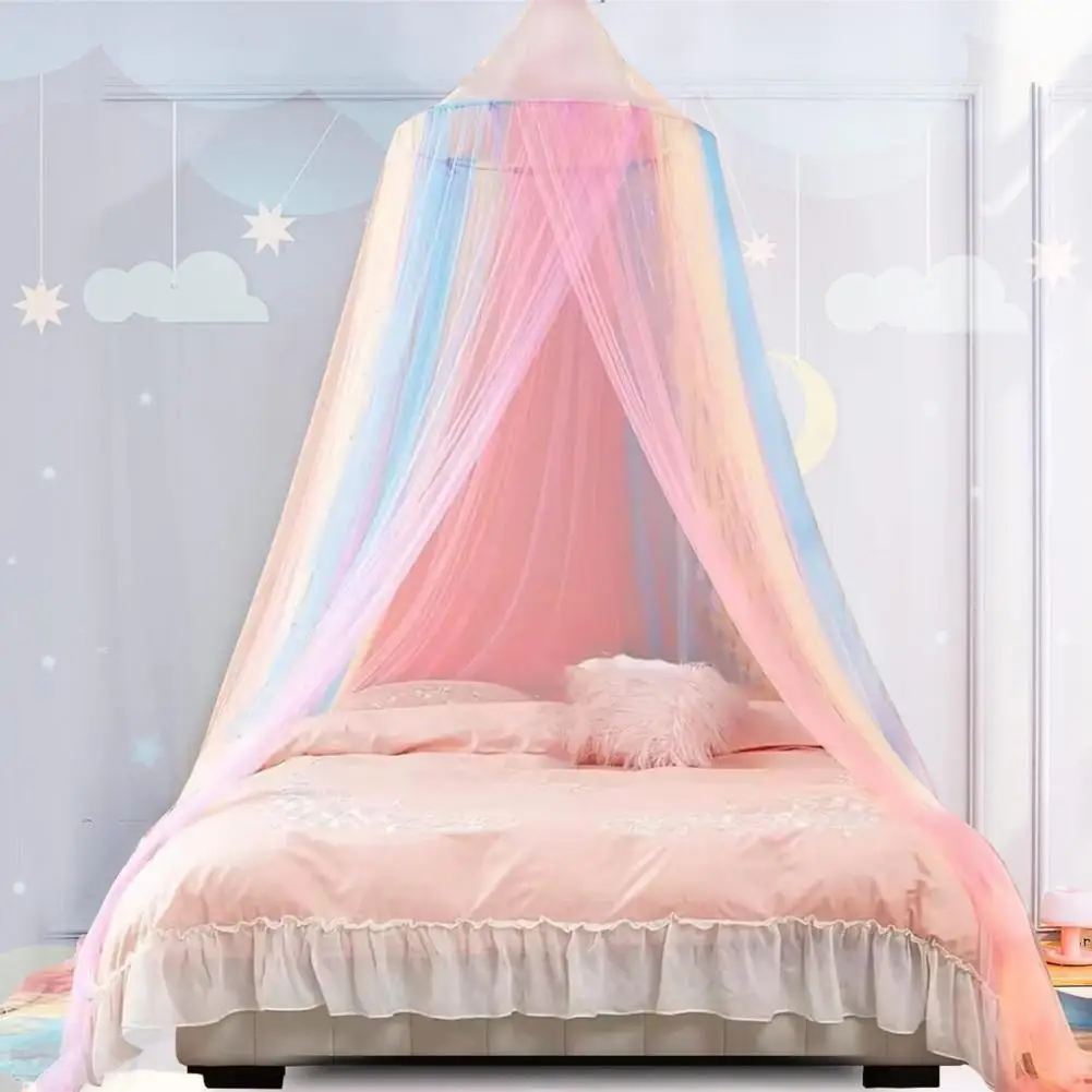 Mosquito Net Breathable Single Door Rainbow Color Design Mesh Bed Canopy Fully Enclosed Anti-mosquito Bed Cover Curtain mosquito net