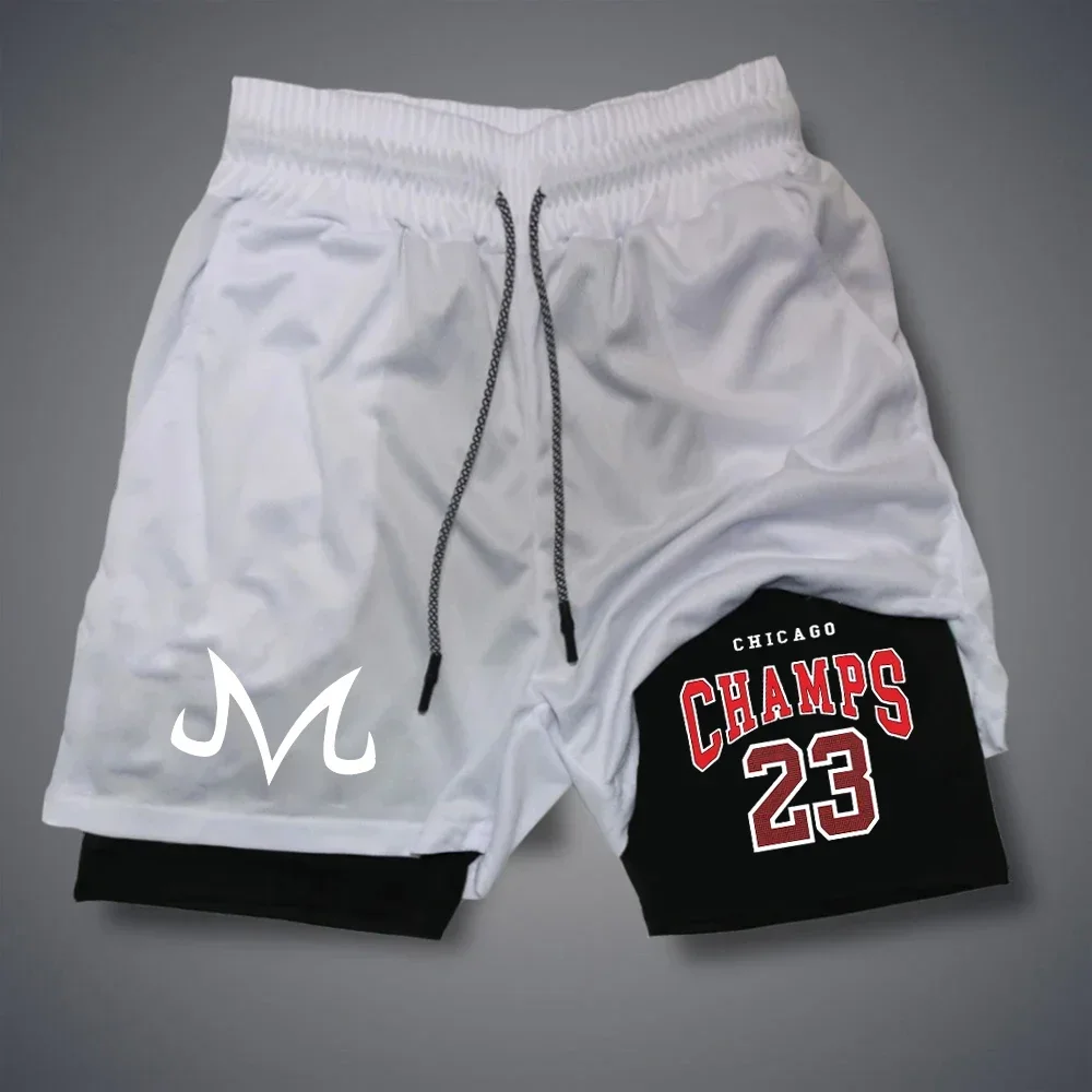CHICAGO CHAMPS 23 Shorts Summer Male Shorts Letter Print Short Pants Quick Dry Double-deck Pants Casual Y2k 2 In 1 Short Pant