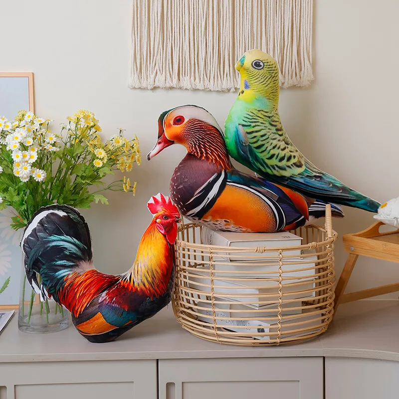 Simulation 3D Printed Animal Pillow Lifelike Parrot Goose Duck Pigeon Pheasant Cock Stuffed Doll Cute Cushion Toys Home Decor 2