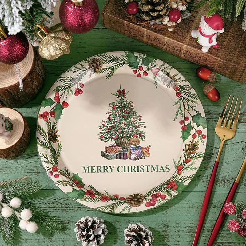 Mistletoe wreath Christmas tree theme set Disposable Christmas tree tableware supplies theme set