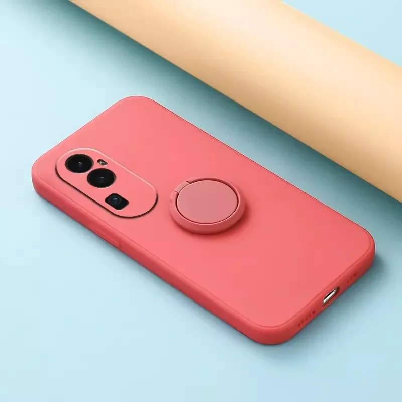 Silicone Square Case with 360° Finger Ring and Phone Bracket, Soft Back Cover