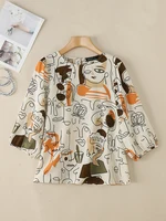 Summer Stylish Printed Blouses 2025 ZANZEA Women Shirt Casual O Neck 3/4 Sleeve Work Blusas Female Holiday Tops Tunic Oversize - Image 2