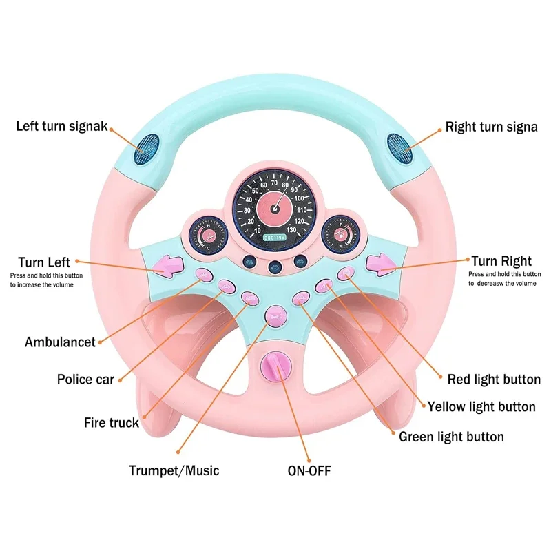 Toddler Steering Wheel Toy Backseat Travel Essentials with Lights Sounds Pretend Play Driving Simulator Educational Gift for Kid - 5