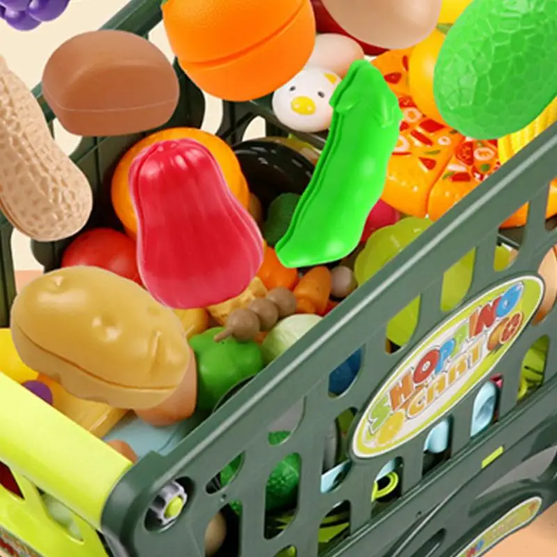 Children's Supermarket Shopping Cart Baby Trolley Toy Fruit Cut Happy Home Simulation Kitchen Boy Girl Birthday Gifts 4