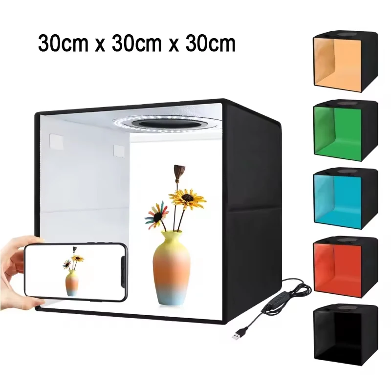 Foldable Photo Studio Light Box 30cm/40cm,Photography Lightbox With 6/12 Color Backdrop,Dimmable Softbox Kit For Studio Shooting