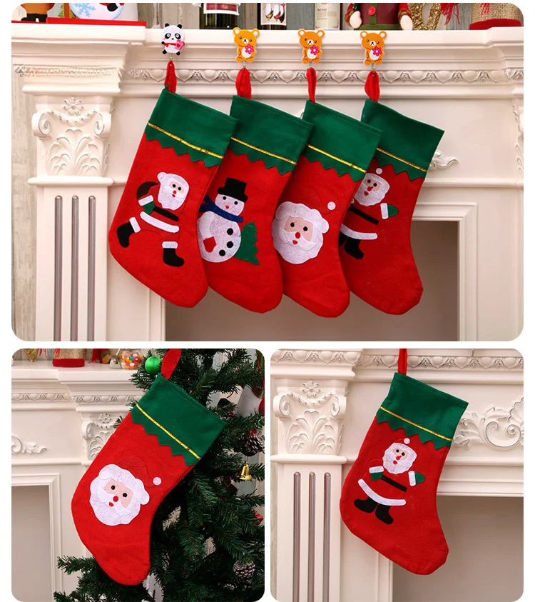 Große weiße grüne Rand Socken Geschenk Tasche Weihnachtsbaum Anhänger 2024 Dekoration_voghion.com