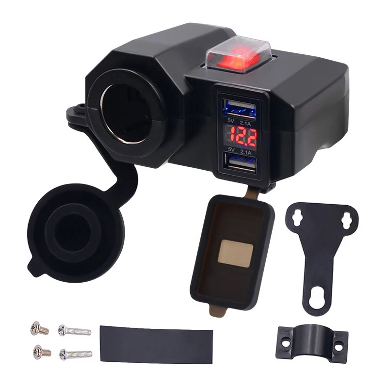 

Motorcycle USB Charger Power Adapter Waterproof 12V Phone Charger Socket Dual USB Motorbike Charger LED Voltmeter Display Parts