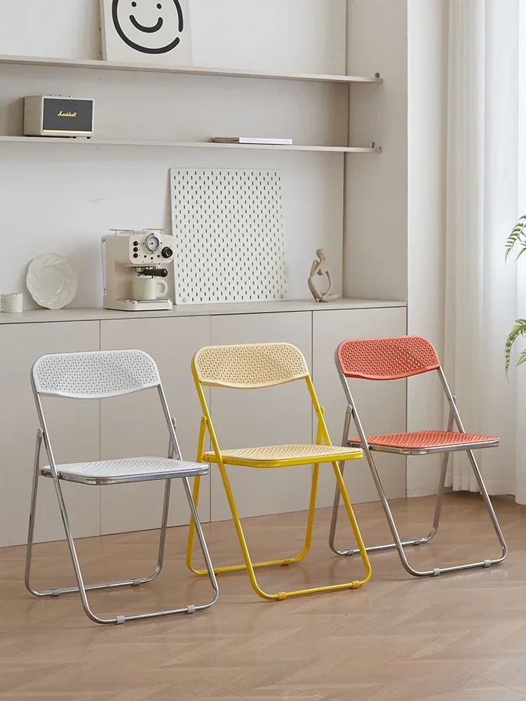 Medieval Imitation Rattan Folding Chair Home Back Chair Simple Balcony Internet Celebrity Photo Stool Leisure Transparent Chairs