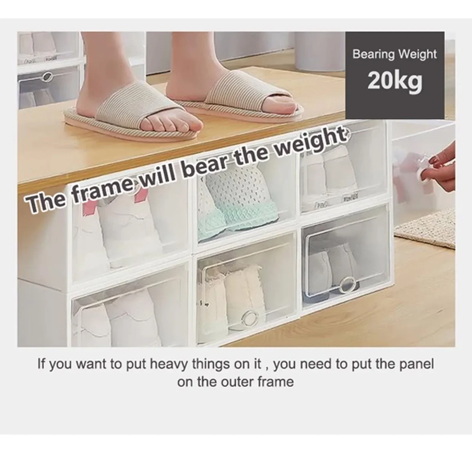 6Pcs Foldable Clear Shoes Storage Box Plastic Stackable Shoe Organizer Waterproof Dust Proof Shoes Stand Storage Organizer