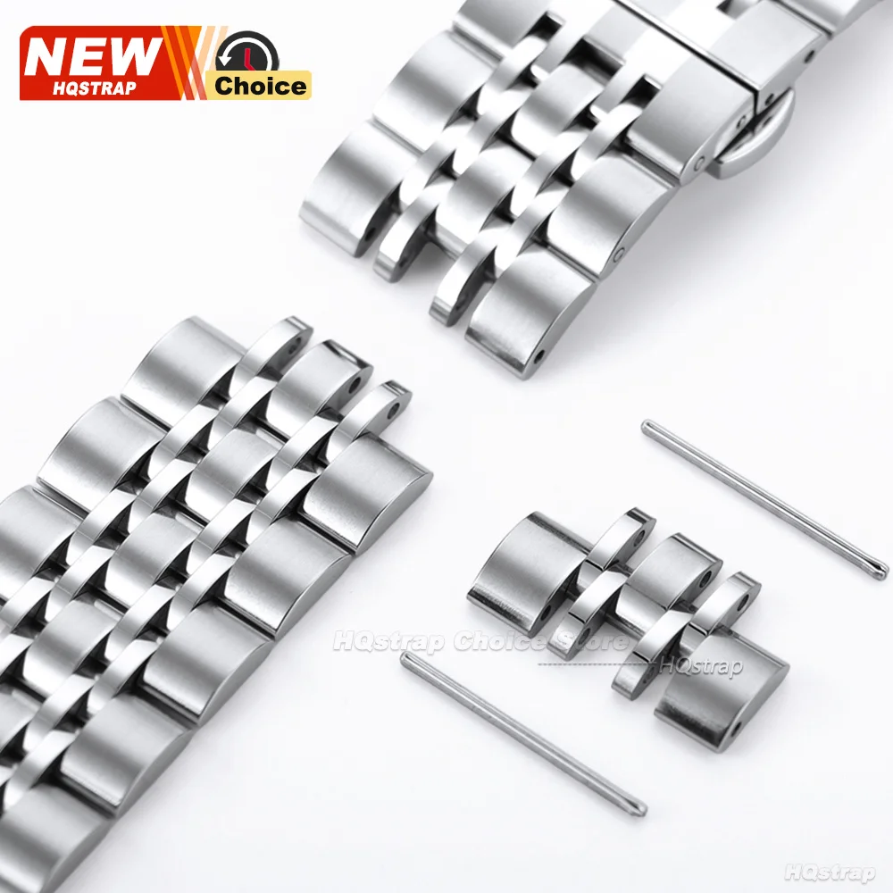 Elegant Stainless Steel Watch Band with Flat End - 20mm & 22mm Sizes