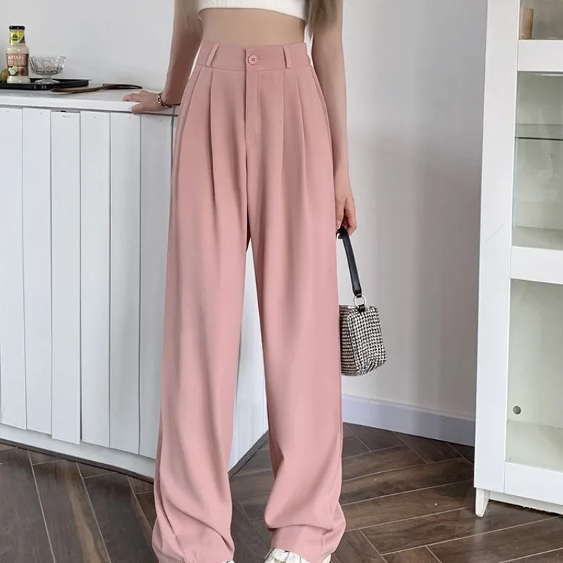 

Elastic Waist Casual Pants Women's Straight Leg Pants Slim Korean Fashion New Loose High Waist Suit Wide Leg Pants Y2k