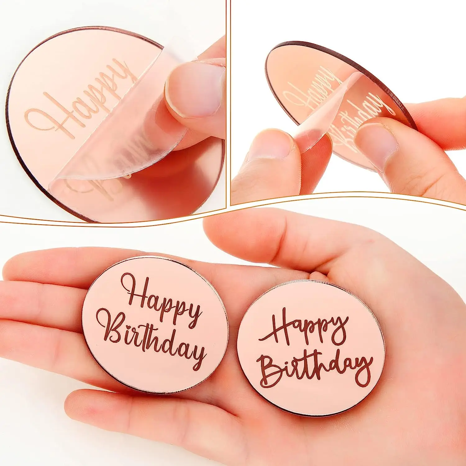 20pcs Acrylic Cake Disc Cupcake Toppers Mirror Acrylic Cake Toppers Round Birthday Engraved Topper Charms, party decorations,birthday party supplies,cake topper,cake decorations,cake toppers,cupcake supplies