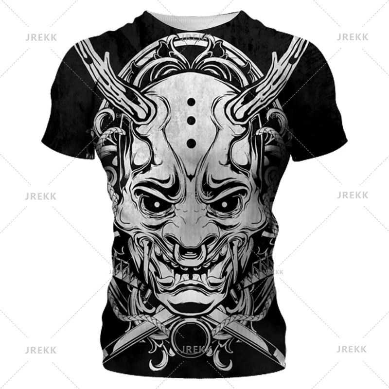2024 Fashion Samurai Mask Graphic T-shirts For Men Harajuku